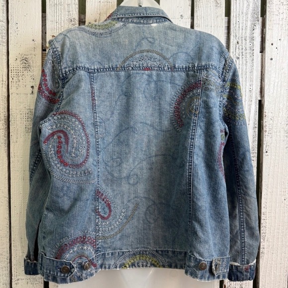 VTG Hearts of Palm Embroidered Denim Jacket Blue Paisley Size 14 L/XL Boho Artsy - Picture 6 of 11